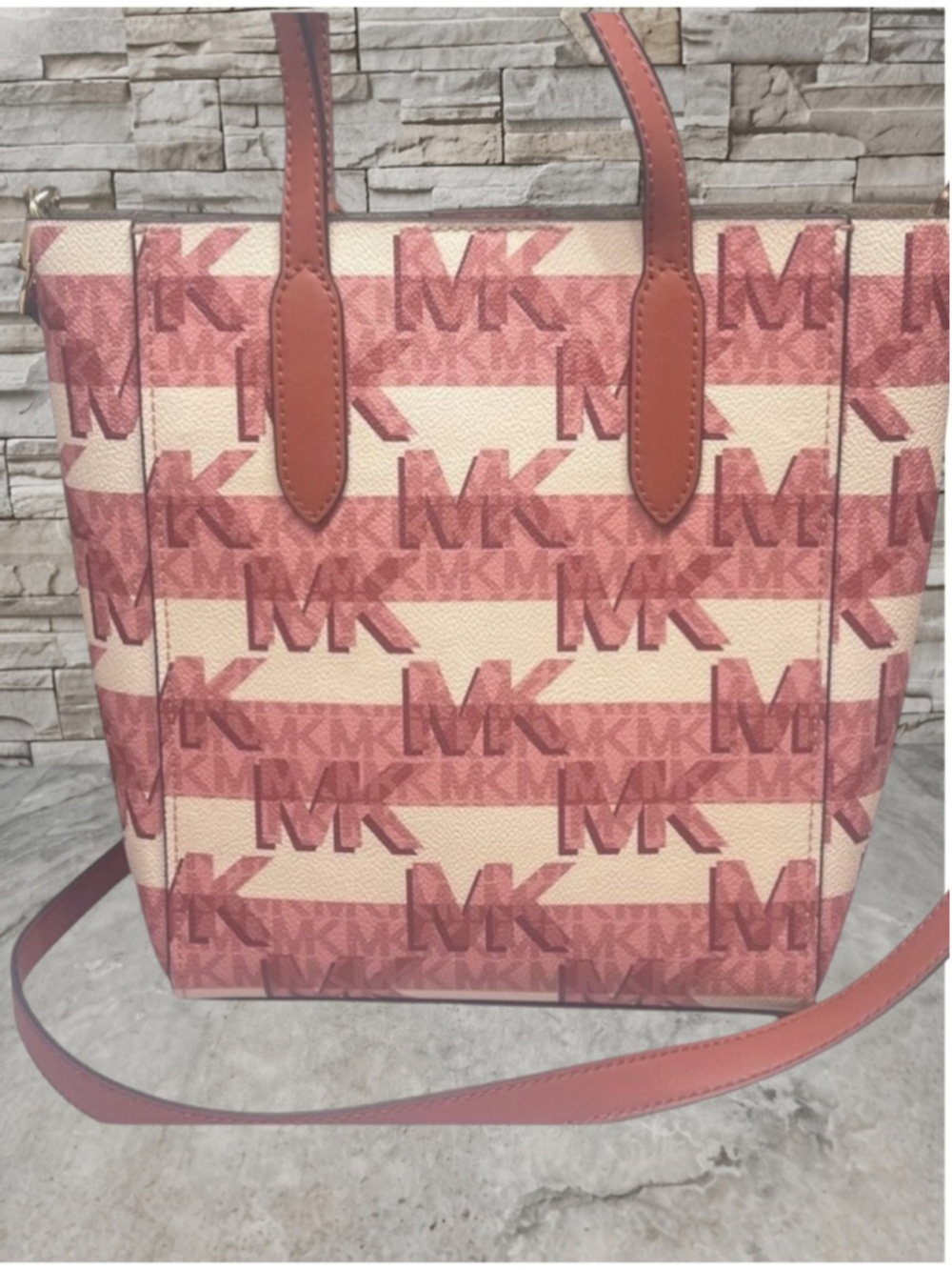 Michael Kors Sinclair Logo Shopper Tote & Matching Wallet Cinnamon Pink Cream - Picture 5 of 13